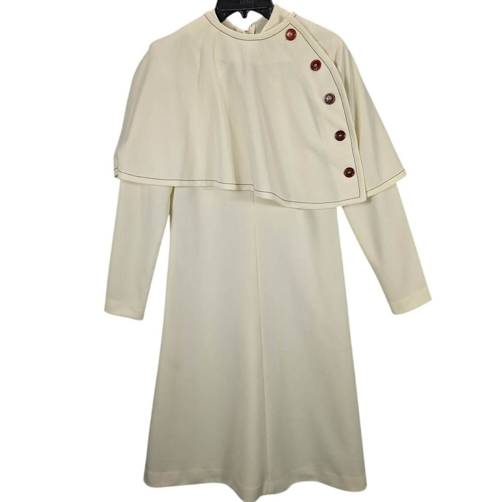 Vintage Fred Rothschild Dress Womens 12 Ivory Long Sleeve Detachable Capelet